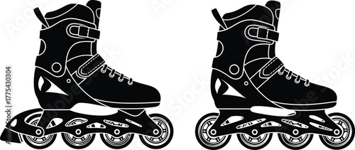 Pair of Black Inline Skates Silhouette inline skates, rollerblades, skates, footwear, black, background, recreation, gear, design, training, lifestyle, pair, skates, sports, speed, silhouette, leisure