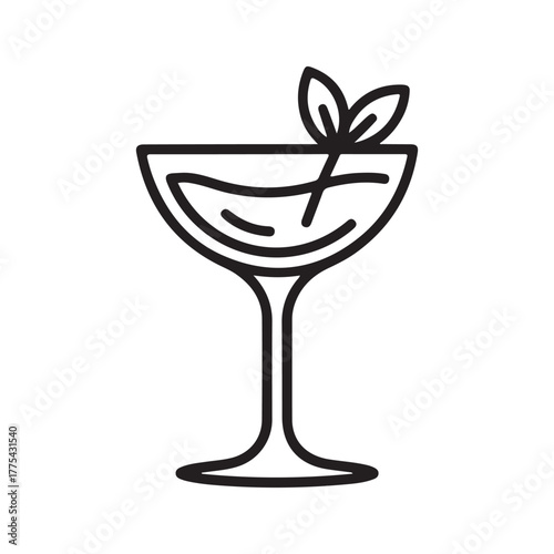 Elegant martini glass vector illustration with mint garnish for cocktail hour design