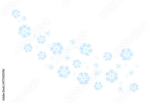 Falling blue snowflakes isolated on white background. Vector cartoon flat illustration. Winter decoration