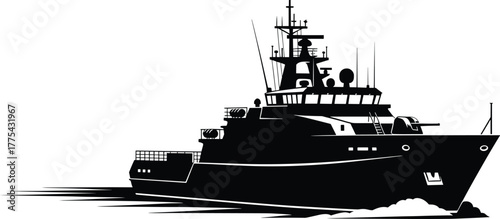 Silhouette of a modern ship sailing on water boat ocean, ship, boat, silhouette, water, ocean, sea, vessel, maritime, nautical, transport, travel, journey, cruise, cargo, navy, military, fishing, comm