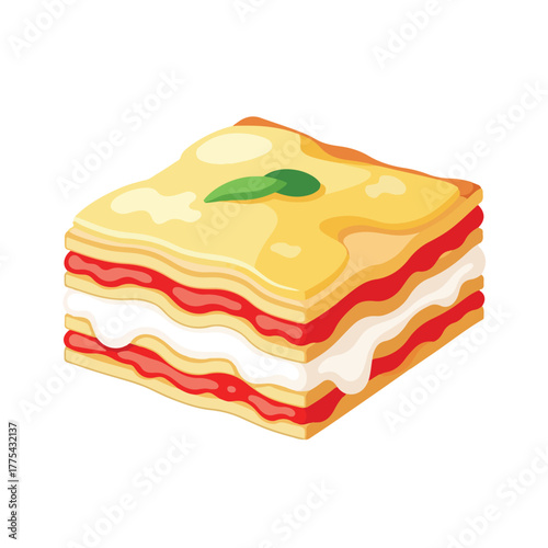 Delicious Italian lasagna food illustration - a layered pasta dish with rich tomato sauce and creamy cheese, perfect for any food lover's menu or recipe book