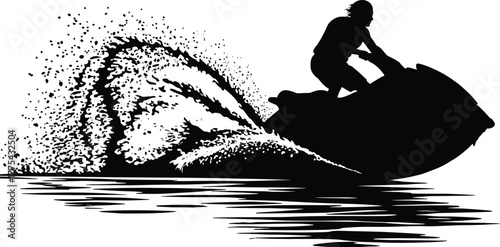 Silhouette of Person Riding Jet Ski on Water jet ski, watercraft, silhouette, person, water, riding, holiday, ski, recreation, sea, lake, freedom, creating, lifestyle, splash, energetic, speed, person