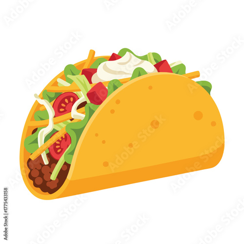 Delicious taco, a popular Mexican food item, filled with seasoned ground meat, fresh vegetables, and creamy toppings, perfect for a satisfying meal or snack
