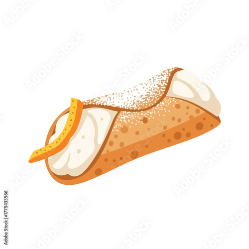 A delicious Italian cannoli dessert food illustration isolated on white background, perfect for culinary themes and food blogs