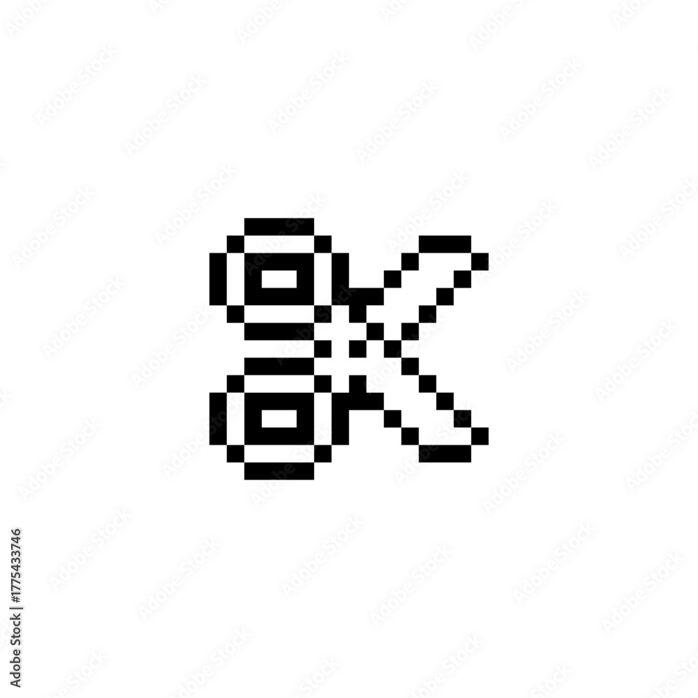 Fototapeta premium Scissors pixel art icon design for sticker, logo, web. Isolated on white background vector illustration.