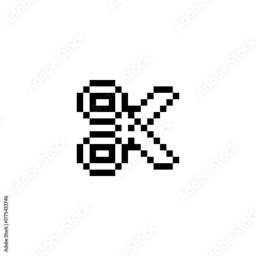 Scissors pixel art icon design for sticker, logo, web. Isolated on white background vector illustration.