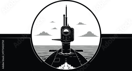 Submarine Periscope Above Water Silhouette submarine, periscope, above water, water, security, waves, submarine, sea, science, periscope, design, clouds, ship, underwater, observation, exploration, ar