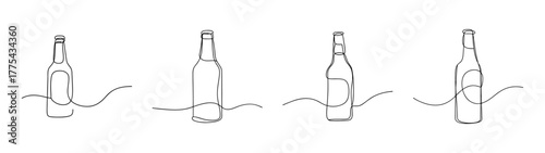 Sketch of four beer bottles arranged in a row simple line art
