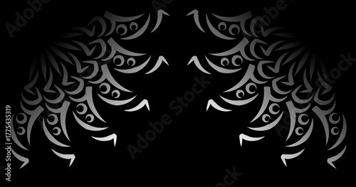 Dark abstract black and gray pattern with flowing curved shapes and ornamental style for modern background design.