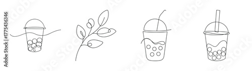 Cute cartoon bubble tea drinks with faces and toppings fun collection