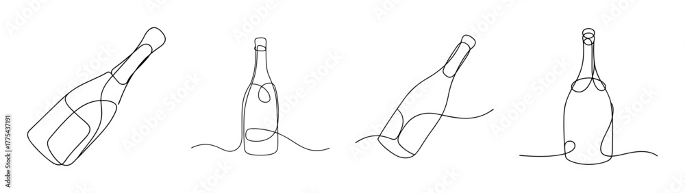 Obraz premium Sketchy champagne bottle designs in multiple artistic styles and angles