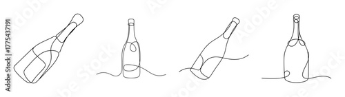 Sketchy champagne bottle designs in multiple artistic styles and angles
