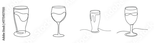 Collection of delicate hand-drawn glasses with subtle beverage details