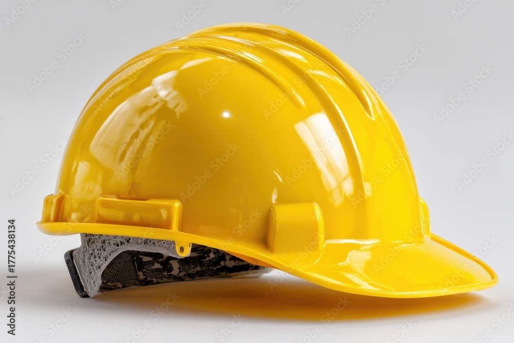 Fototapeta premium A bright yellow hardhat representing construction and safety
