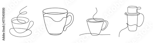 Four sketchy mugs of cold brew coffee with cream and toppings