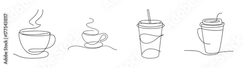 Four hand drawn cold brew coffee containers beverage drink refreshment