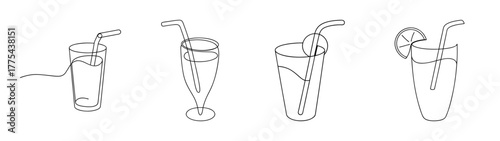 Sketch of a glass with drinking straw details and scientific labels