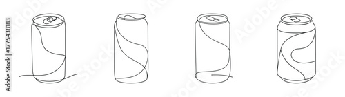 Four energetic drinks depicted in a sketch for beverage branding and design concepts
