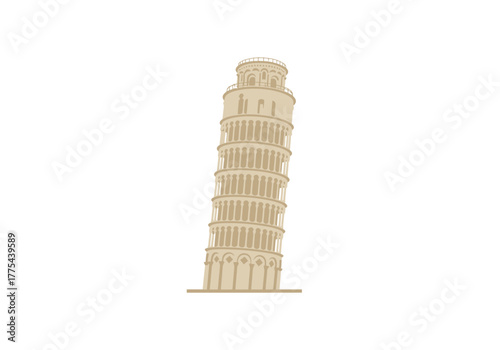 Leaning Tower of Pisa tan color in clear view with a plain background