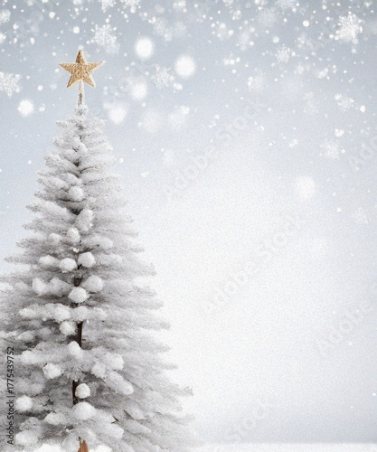 A rustic wooden Christmas tree stands elegantly against a frosty silver background, evoking a cozy holiday spirit.