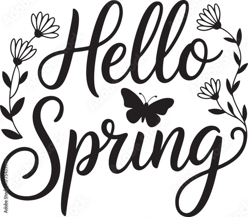 Hello spring butterfly and flowers