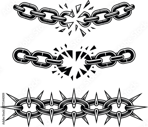 Broken and Spiked Chain Symbol Vector Illustration.