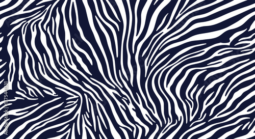 Stylish seamless zebra print pattern with contrasting white stripes on a dark blue background, suitable for fashion, textiles, and graphic design projects.