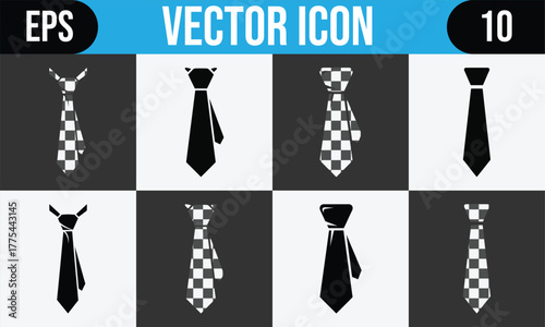 Collection of tie icons with different patterns and solid colors