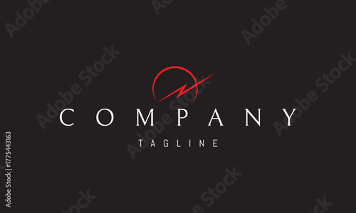 A vector red logo featuring an abstract image a planet with an orbit shaped like a lightning bolt.