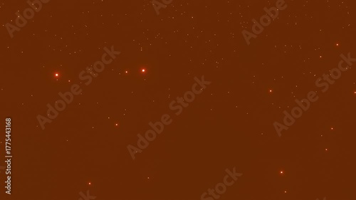 The seamless loop animation of fire sparks on dark orange background created by 3D modeling.