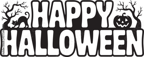 Happy halloween black and white design