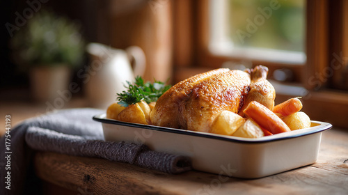 Wallpaper Mural Roasted chicken with vegetables. A wholesome and comforting image, ideal for food blogs, recipe sites, or anything relating to healthy eating and home cooking. Torontodigital.ca