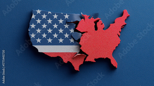 Fractured American flag symbolizes political division within the nation's democratic landscape today.