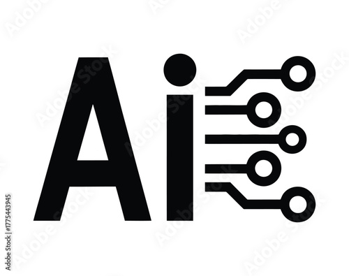 Artificial Intelligence (AI) and Technology Logo Icon: Digital Brain Circuitry Vector Symbol.