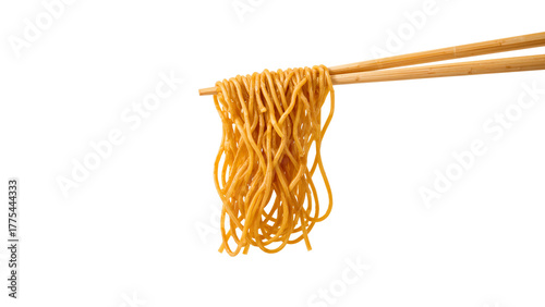 Ramen noodles on chopsticks isolated on transparent background Generative Ai