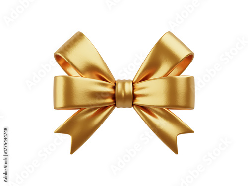 Luxurious gold bow for gifts isolated on transparent background