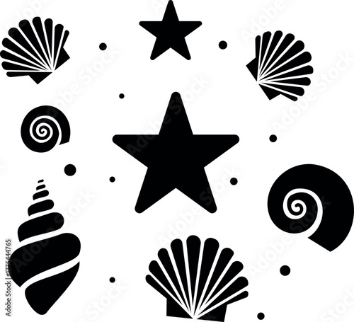 Sea shells and starfish silhouette design