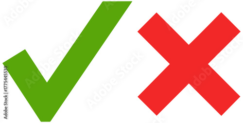 Dynamic green checkmark with bold red X for comparison, approval, and denial concepts