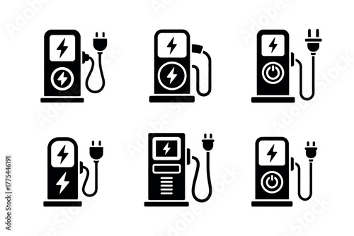 Electric vehicle charging stations are shown in a set of icons.