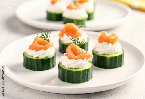 Wallpaper Mural Cucumber slices topped with cream cheese and smoked salmon garnished with dill Torontodigital.ca