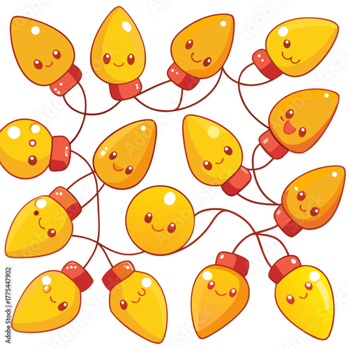 Cheerful cartoon Christmas lights radiating holiday warmth and joy, spreading smiles and festive cheer for a bright and happy season, originally a vector graphic