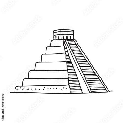 A ziggurat beside stairs leading to the upper terrace