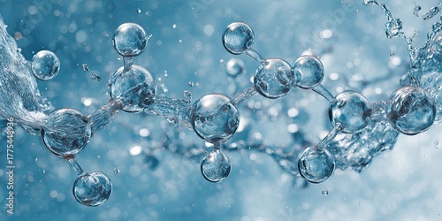 Crystal structure representing water molecule, with splash of water