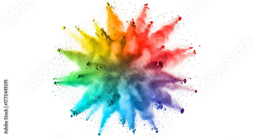 Explosion of vibrant rainbow colored powder on a white background 2.