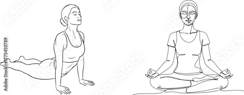 Meditation Yoga Line Art | Minimal Woman in Lotus Pose | Wellness Outline, Generative Ai