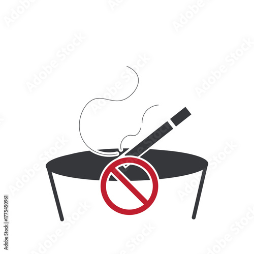 Isolated prohibition sign warning against throwing cigarette butts into trash bins, indicating fire hazard, improper disposal, and safety awareness in public areas.