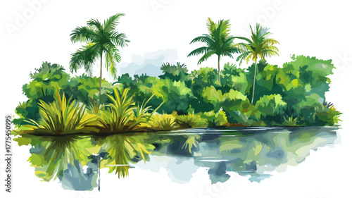 Central Suriname Nature Reserve. Central Suriname Nature Reserve hand drawn watercolor illustration