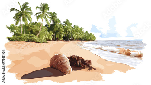 Shell Beach. Shell Beach hand drawn watercolor illustration