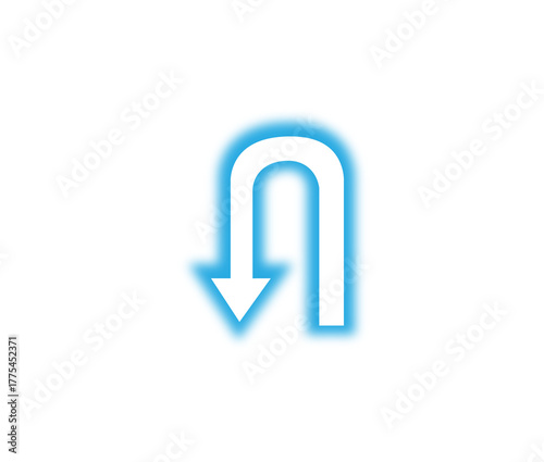 Neon U-Turn Arrow Icon for Navigation Map, Direction Change, Road Sign and GPS UI Design