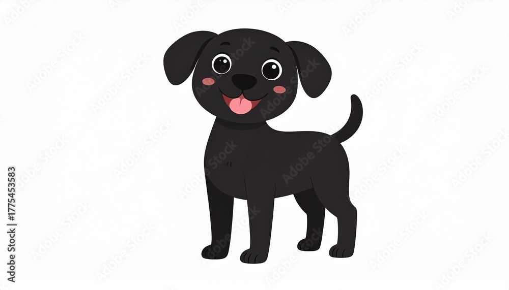 Fototapeta premium ute cartoon black dog isolated on white background. Flat vector illustration. 